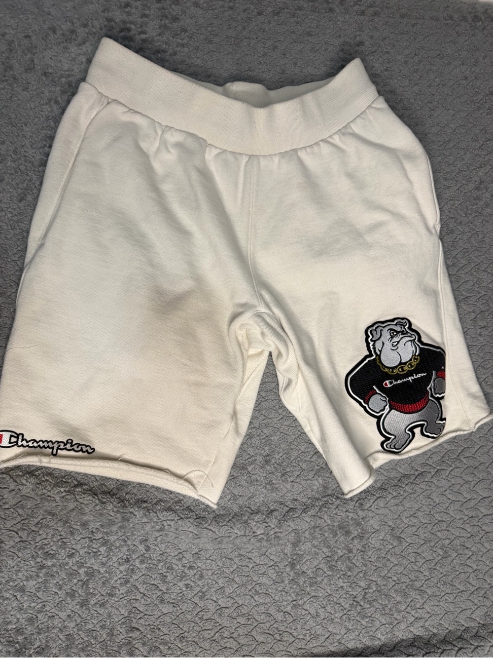 Champion White Athletic Shorts with Bulldog Patch